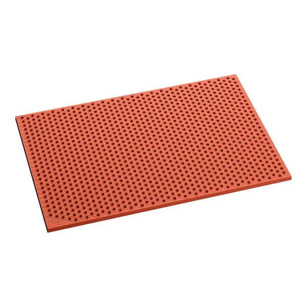 Lavex 3 1/4' x 4 15/16' Heavy-Duty Red Rubber Straight Edge Grease-Resistant Anti-Fatigue Diamond Floor Mat - 7/8" Thick