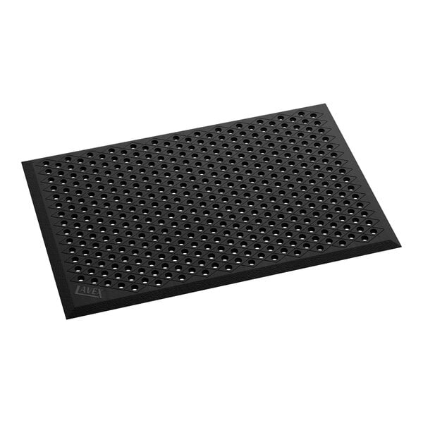 Lavex 2' x 3' Heavy-Duty Black Rubber Anti-Fatigue Diamond Floor Mat with Beveled Edge - 1/2" Thick