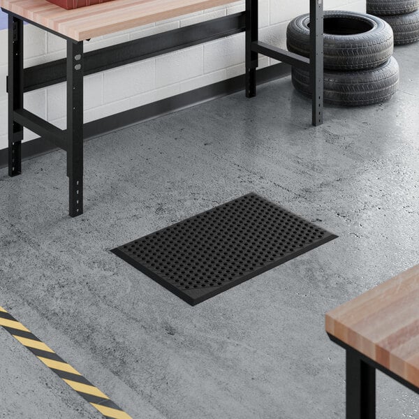 Lavex 2' x 3' Heavy-Duty Black Rubber Anti-Fatigue Diamond Floor Mat with Beveled Edge - 1/2" Thick