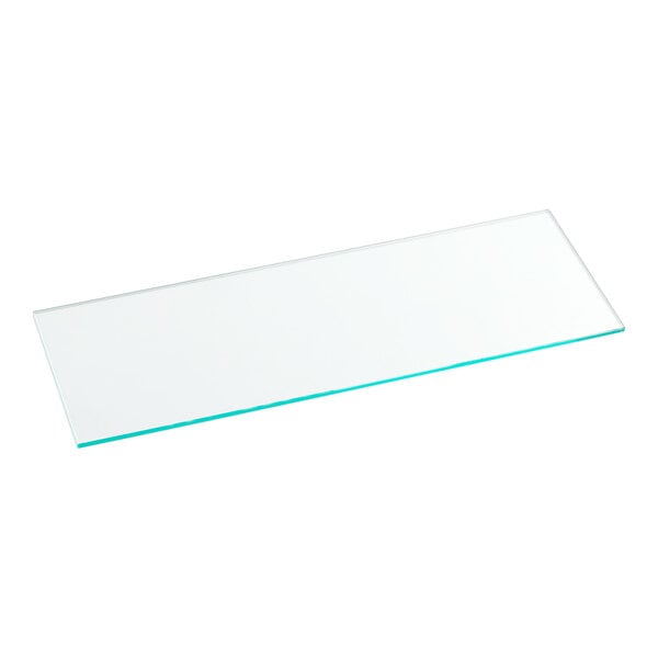 A rectangular clear glass panel with blue edges.