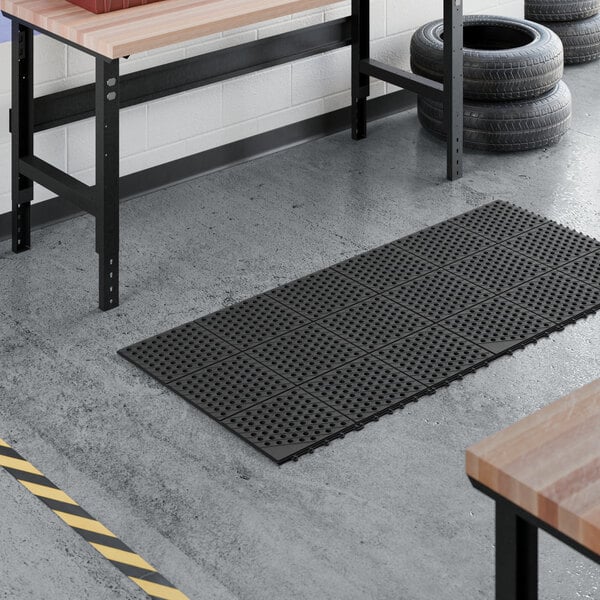 Lavex 3' x 3' Heavy-Duty Black Rubber Connectable Anti-Fatigue Diamond Floor Mat - 1/2" Thick