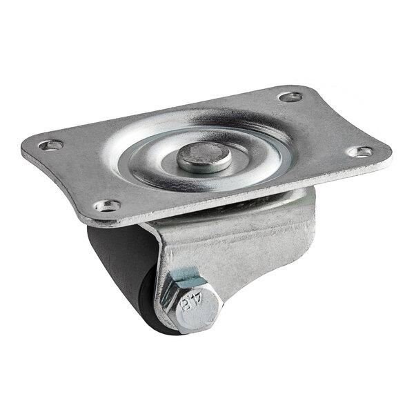 An Avantco metal caster with a metal wheel and plate.