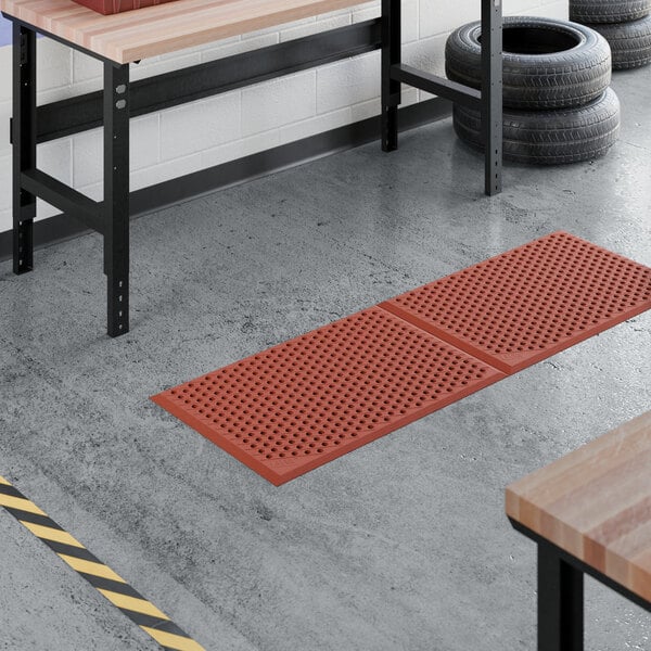 Lavex 2' x 3' Heavy-Duty Red Rubber Grease-Resistant Anti-Fatigue Diamond Floor Mat with Beveled Edge - 1/2" Thick