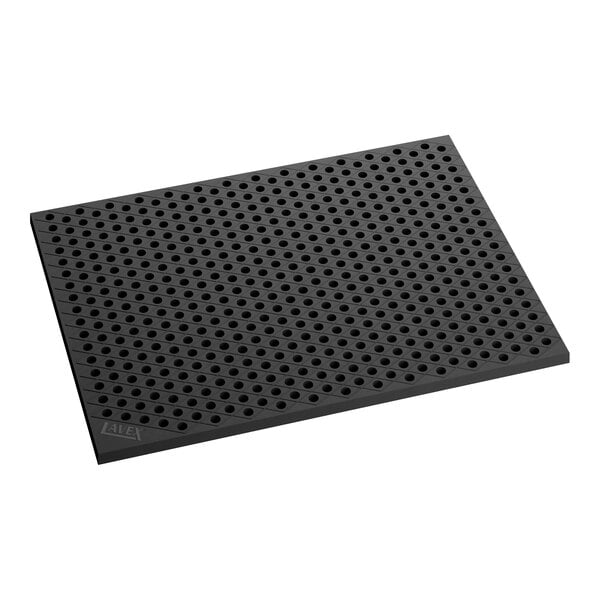 A heavy-duty black rubber anti-fatigue floor mat with a diamond pattern and straight edges.