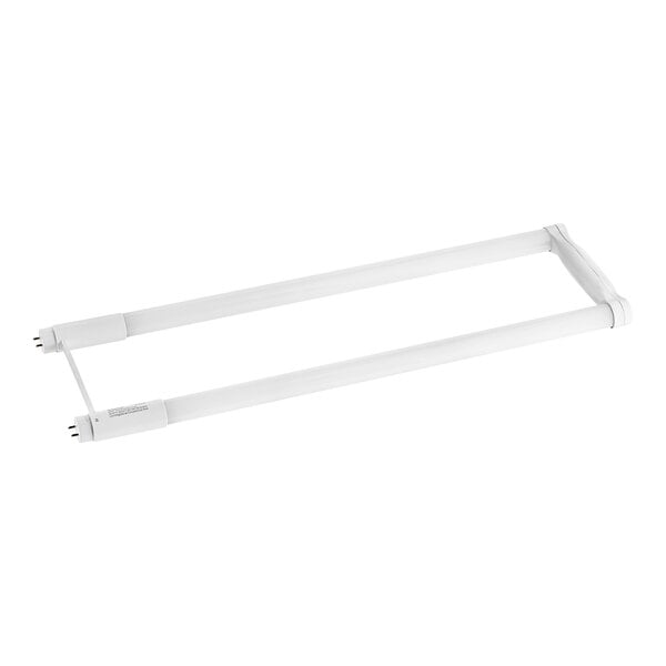 A white rectangular Satco T8 U-bend LED light bulb with two long arms.