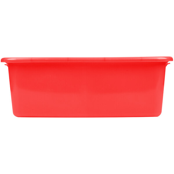 A red rectangular plastic Vollrath Color-Mate drain box.