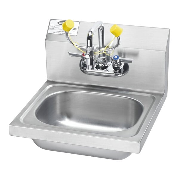 A stainless steel Krowne wall-mounted hand sink with a faucet.