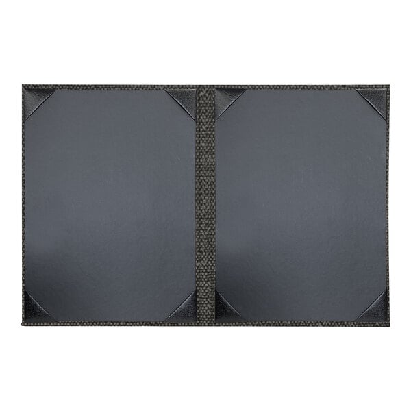 A black rectangular H. Risch, Inc. Milan menu cover with black corners and a black frame.
