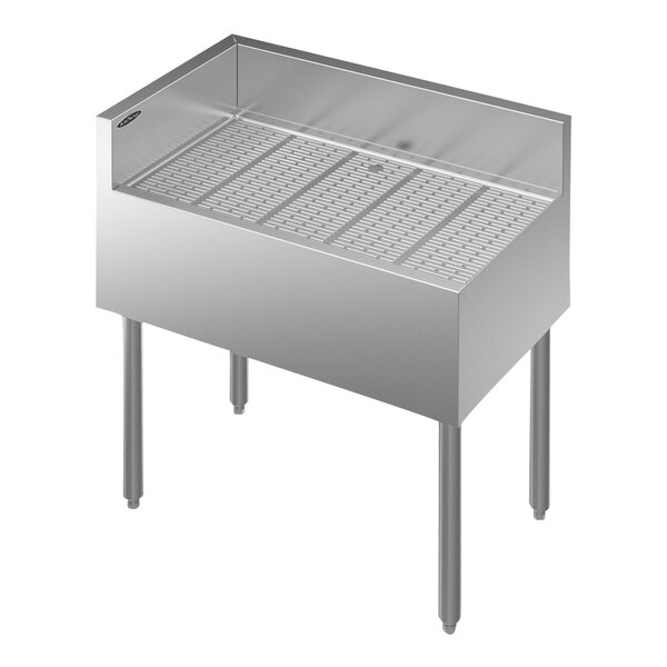 A stainless steel Krowne underbar corner drainboard with left return.