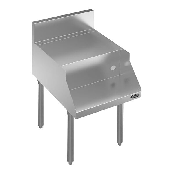 A Krowne stainless steel underbar blender station with a flat top and a drain.