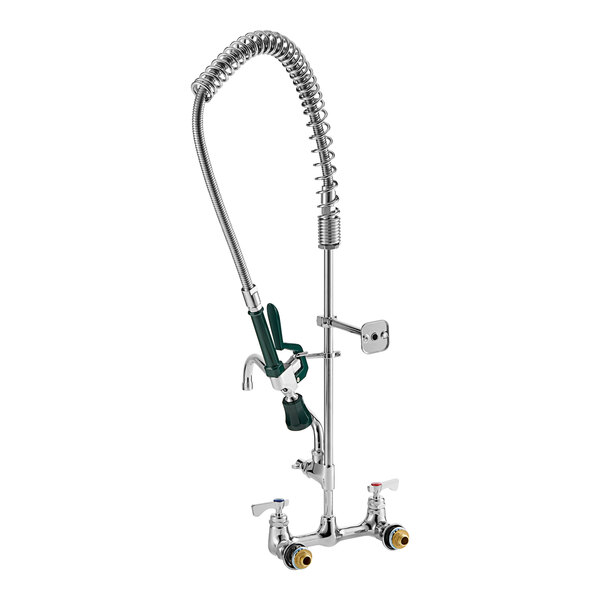 A Krowne Royal Series wall-mount pre-rinse faucet with a hose attachment.