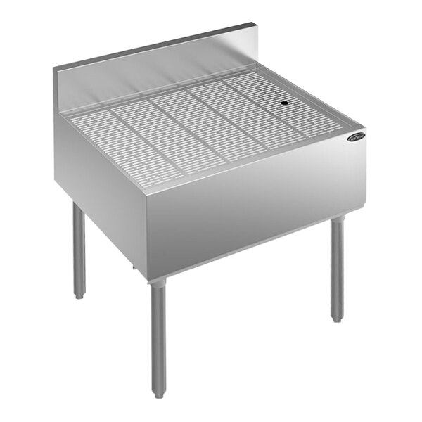 A stainless steel Krowne Royal Series underbar drainboard with metal grid.