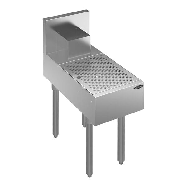 A Krowne stainless steel underbar beer drainer with a drain.