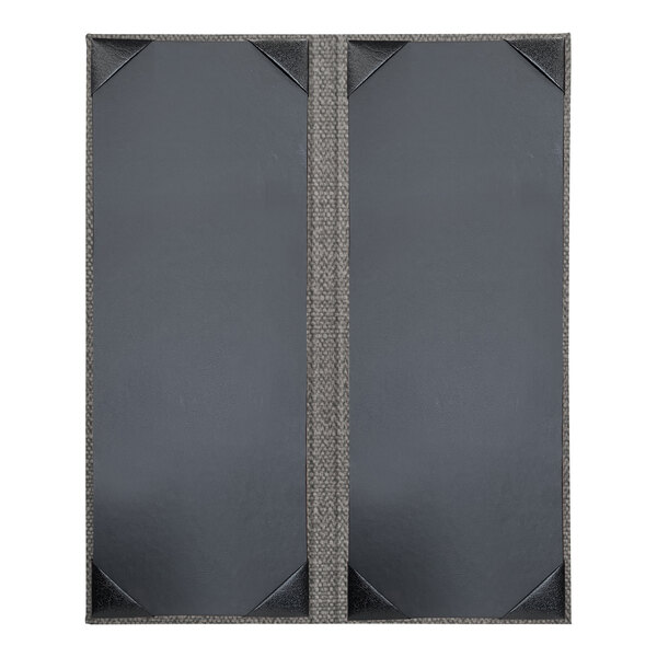 A customizable smoke grey rectangular menu cover with black corners and a black border.