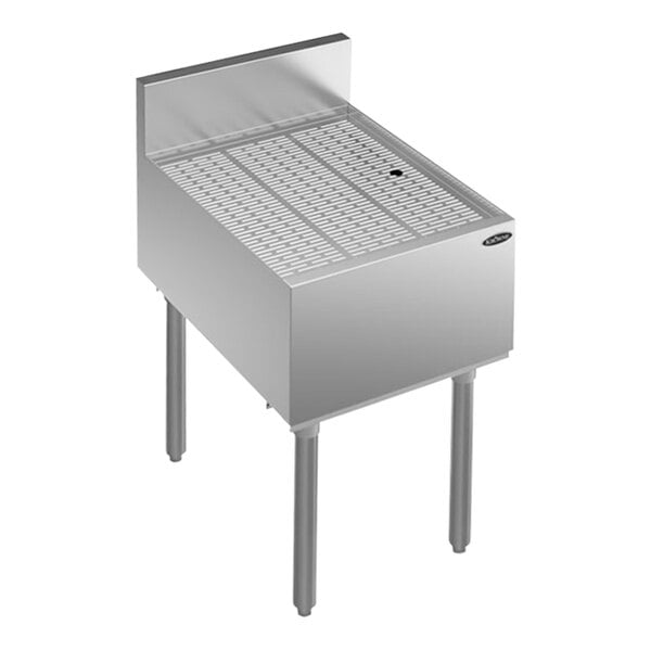 A Krowne stainless steel underbar drainboard with legs.