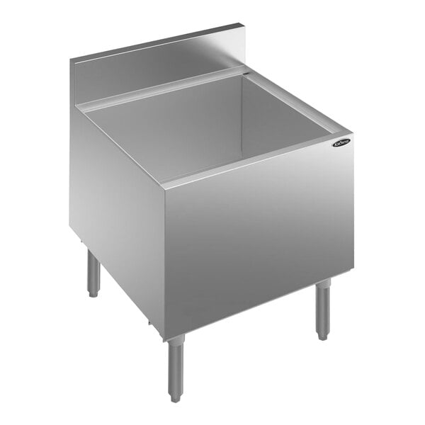 A stainless steel Krowne Royal Series underbar ice bin with 10 circuit post-mix cold plate.