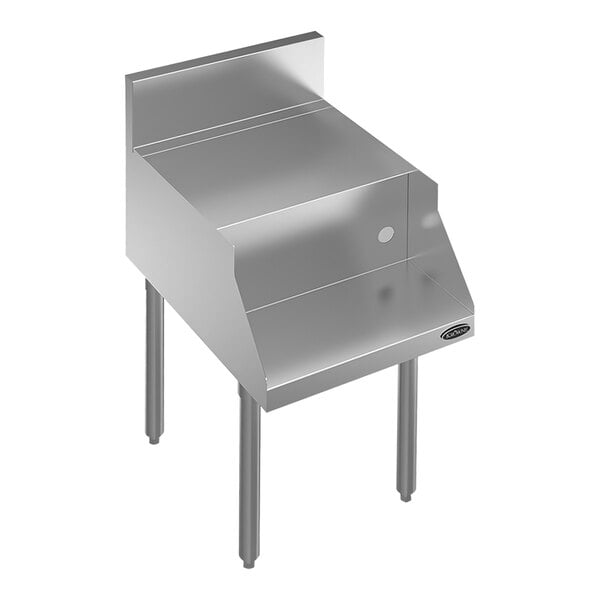 A Krowne stainless steel underbar blender station with a flat top and legs.