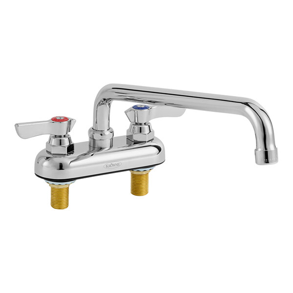 A Krowne Silver Series deck-mount faucet with lever handles in chrome.