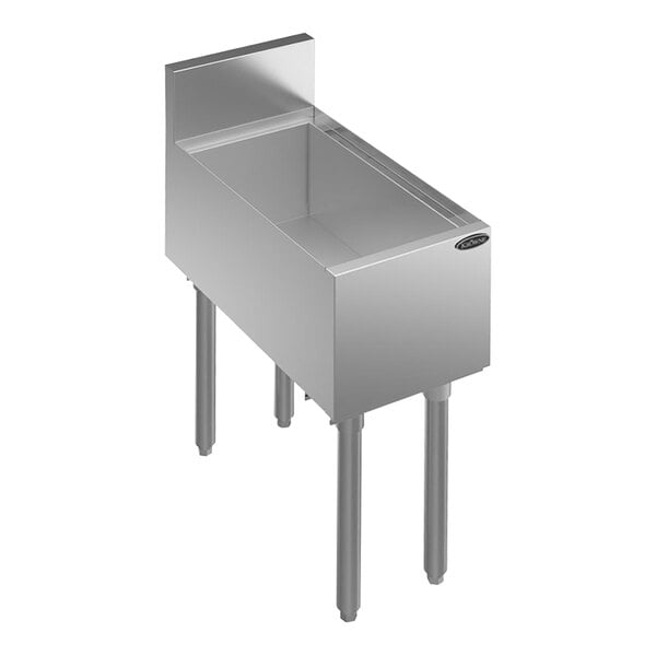 A Krowne Royal Series stainless steel underbar ice bin with legs.