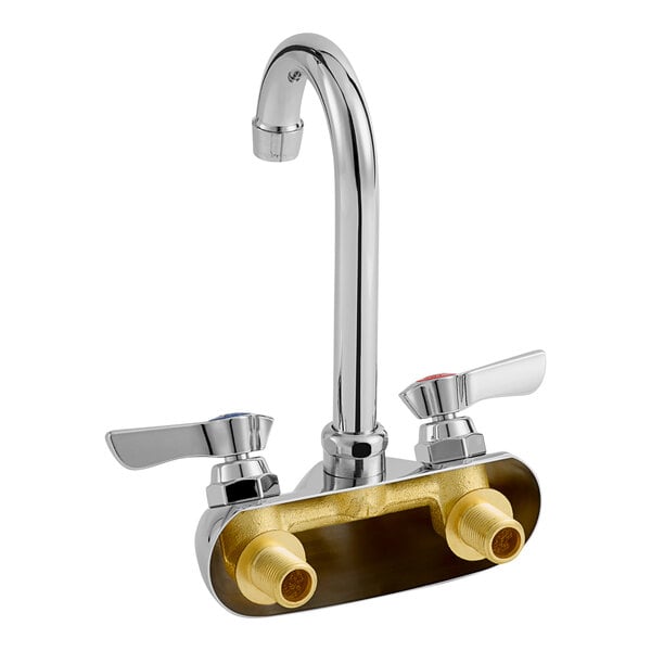 A Krowne wall-mount faucet with two lever handles.