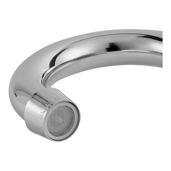 A close-up of a Krowne Silver Series wall-mount faucet with lever handles and a gooseneck nozzle.