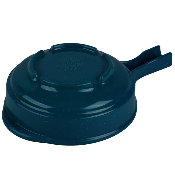 A Texas Blue melamine bowl with a handle.