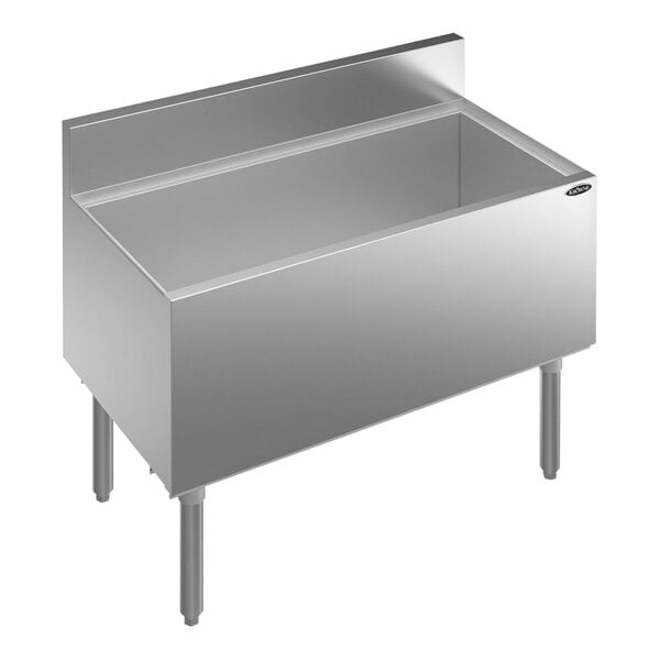 A Krowne Royal Series underbar ice bin with a stainless steel deep style sink.