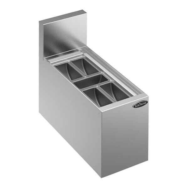 A stainless steel Krowne Royal Series garnish station with 8 compartments.