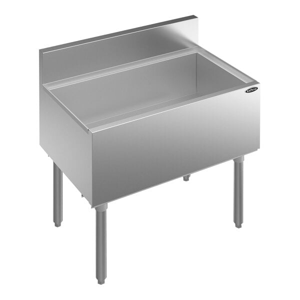 A Krowne Royal Series stainless steel underbar ice bin with legs.