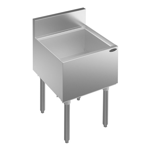 A Krowne Royal Series stainless steel underbar ice bin on a stand.