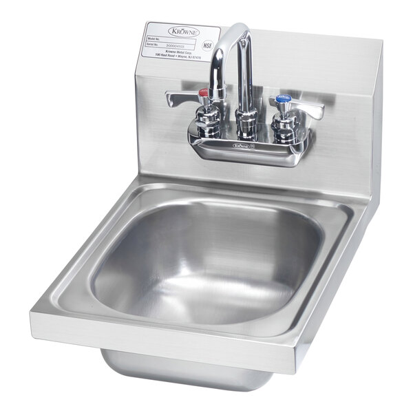 A Krowne stainless steel wall-mounted hand sink with a Royal series faucet.