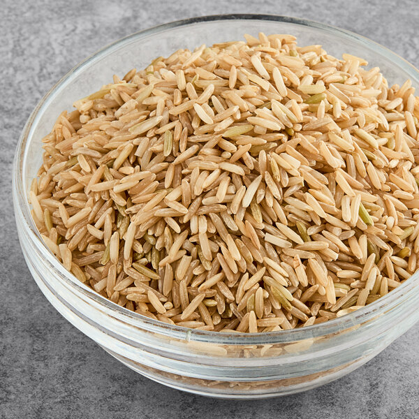 A bowl of Lotus Foods Regenerative Organic Long Grain Brown Basmati Rice.