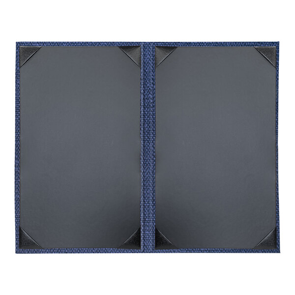 A pair of blue and black H. Risch, Inc. menu covers.