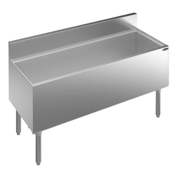 A Krowne stainless steel underbar ice bin with a rectangular top.