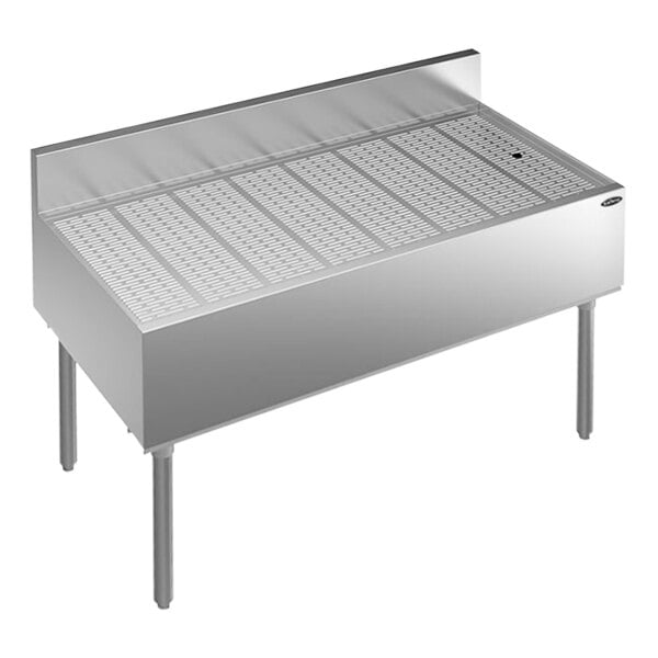 A Krowne stainless steel underbar drainboard with a drain and drain board.