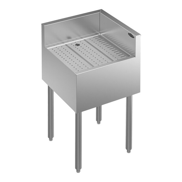 A Krowne stainless steel underbar corner sink with drain board and right return.