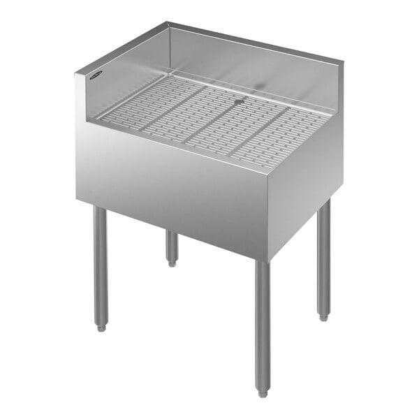 A Krowne stainless steel underbar corner drainboard with left return.