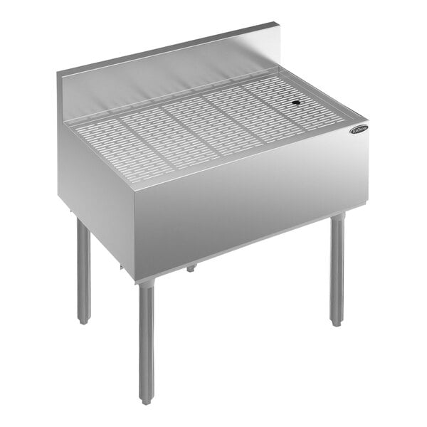 A Krowne stainless steel underbar drainboard with a white background.