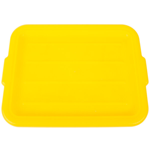 A yellow plastic Vollrath Color-Mate food storage box lid.