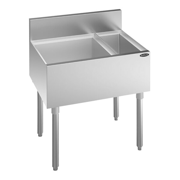 A Krowne Royal Series underbar ice bin with bottle storage on a counter.