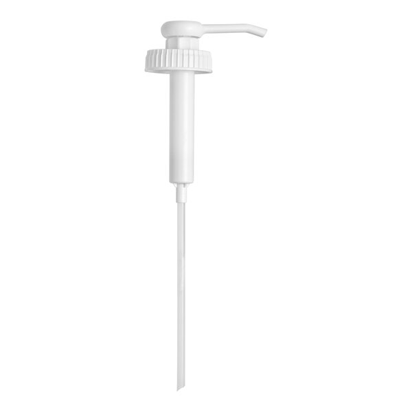 A white plastic pump with a long handle.