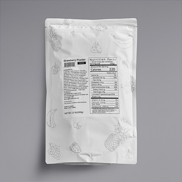 A white bag of Fanale Strawberry Powder Mix with a label.
