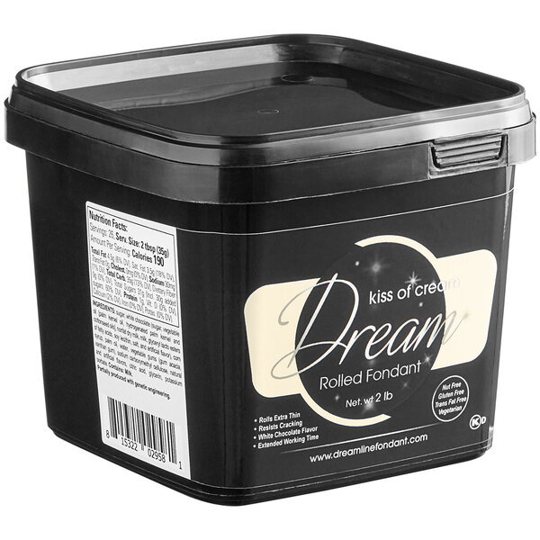 A black container of Satin Ice chocolate-flavored rolled fondant with a white label.