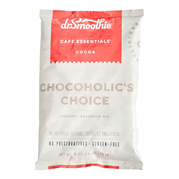 A 3.5 lb. bag of Dr. Smoothie Cafe Essentials Chocoholic's Choice gourmet beverage mix.