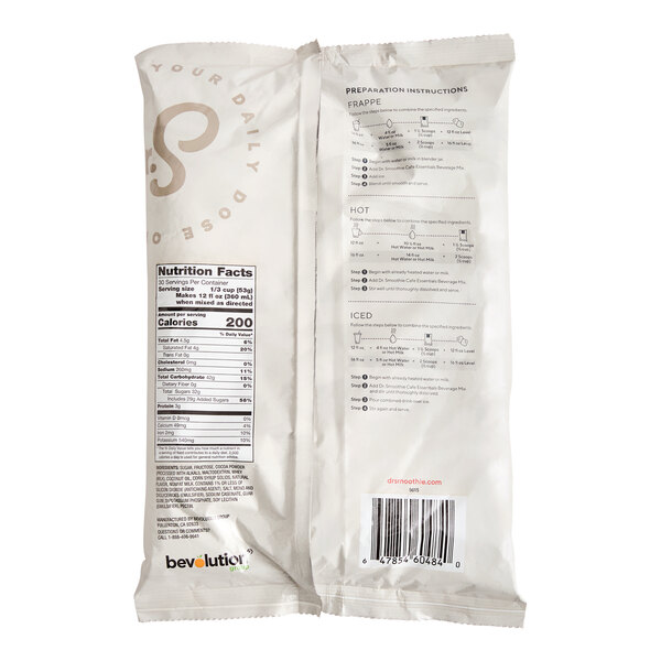 A bag of Dr. Smoothie Cafe Essentials Chocoholic's Choice Beverage Mix.