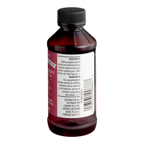 A 4 fl. oz. bottle of LorAnn Oils Strawberry Bakery Emulsion.