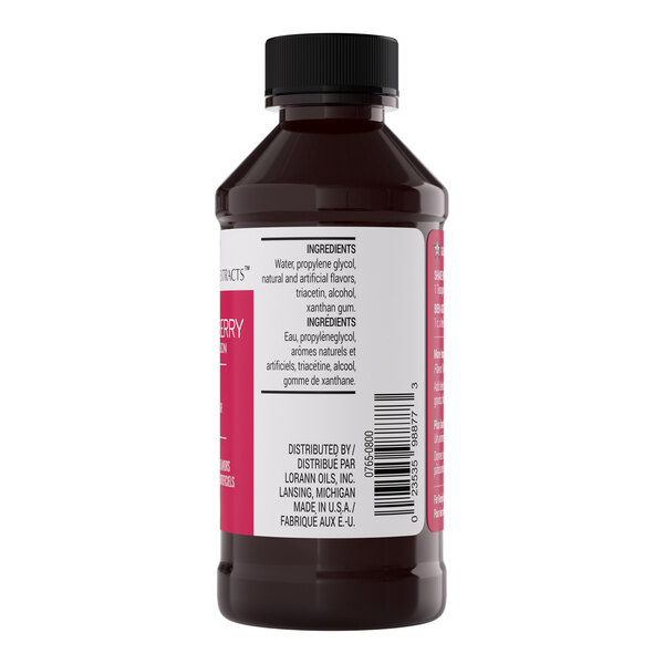 A 4 fl. oz. bottle of LorAnn Oils Strawberry Bakery Emulsion.