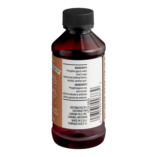 A 4 fl. oz. bottle of LorAnn Oils Caramel Bakery Emulsion.