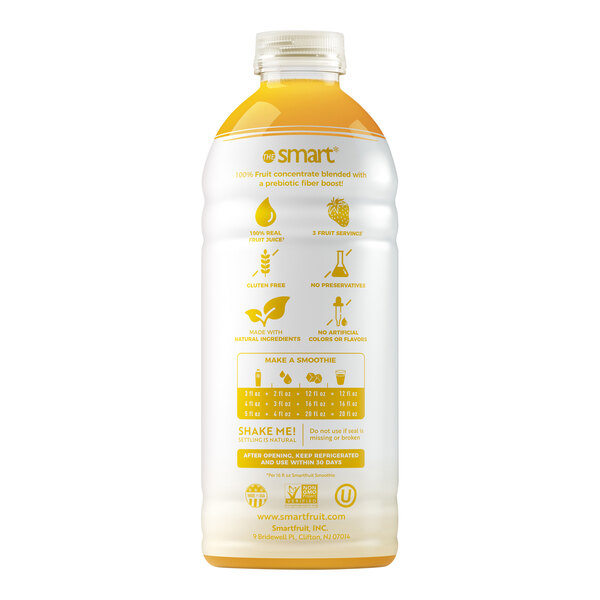 A white plastic bottle of Smartfruit Aloha Pineapple Puree with yellow text.