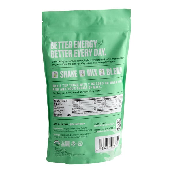 Tenzo Organic Sweetened Matcha Latte Mix 1,000 Gram (35.27 oz.) - 12/Case